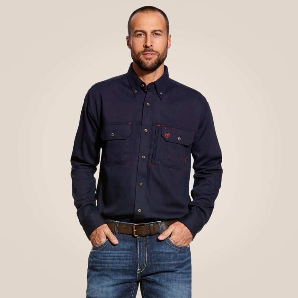 Ariat FR‎ Solid Vent Work Shirt Long Sleeve Navy Blue Cat 2 NWT - Picture 4 of 14